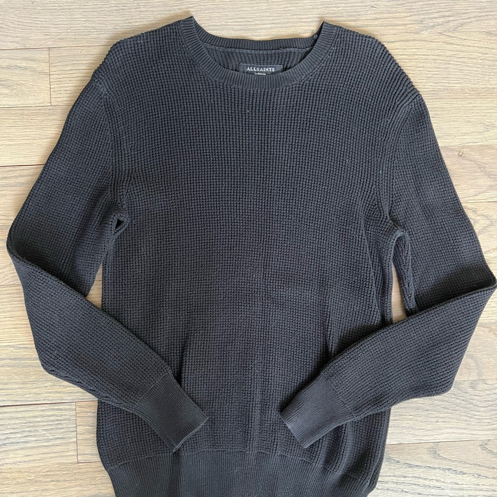 ALL SAINTS MENS BLACK SERLE CREW SWEATER EXTRA SMALL